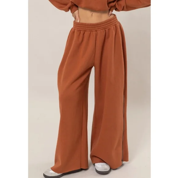 #836 🛑S,M Boho Chic Fabulous Wide-Leg Side Zipper Sweatpant - Picture 9 of 15